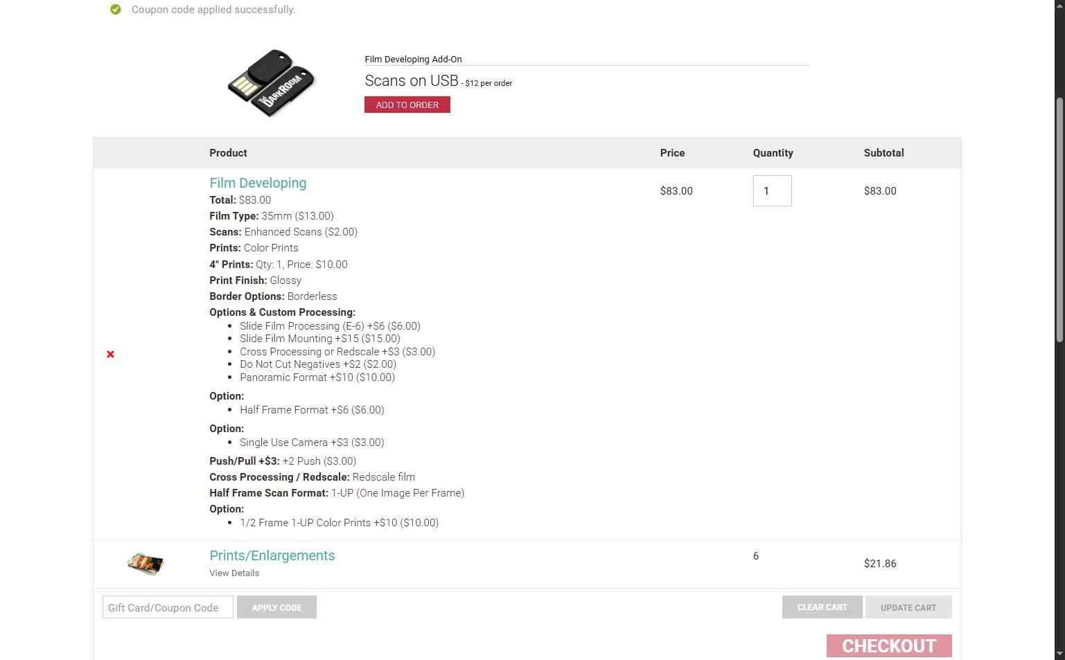 The Darkroom checkout page showing The Darkroom coupon code box | Screenshot taken by SimplyCodes community member on Oct 6, 2025