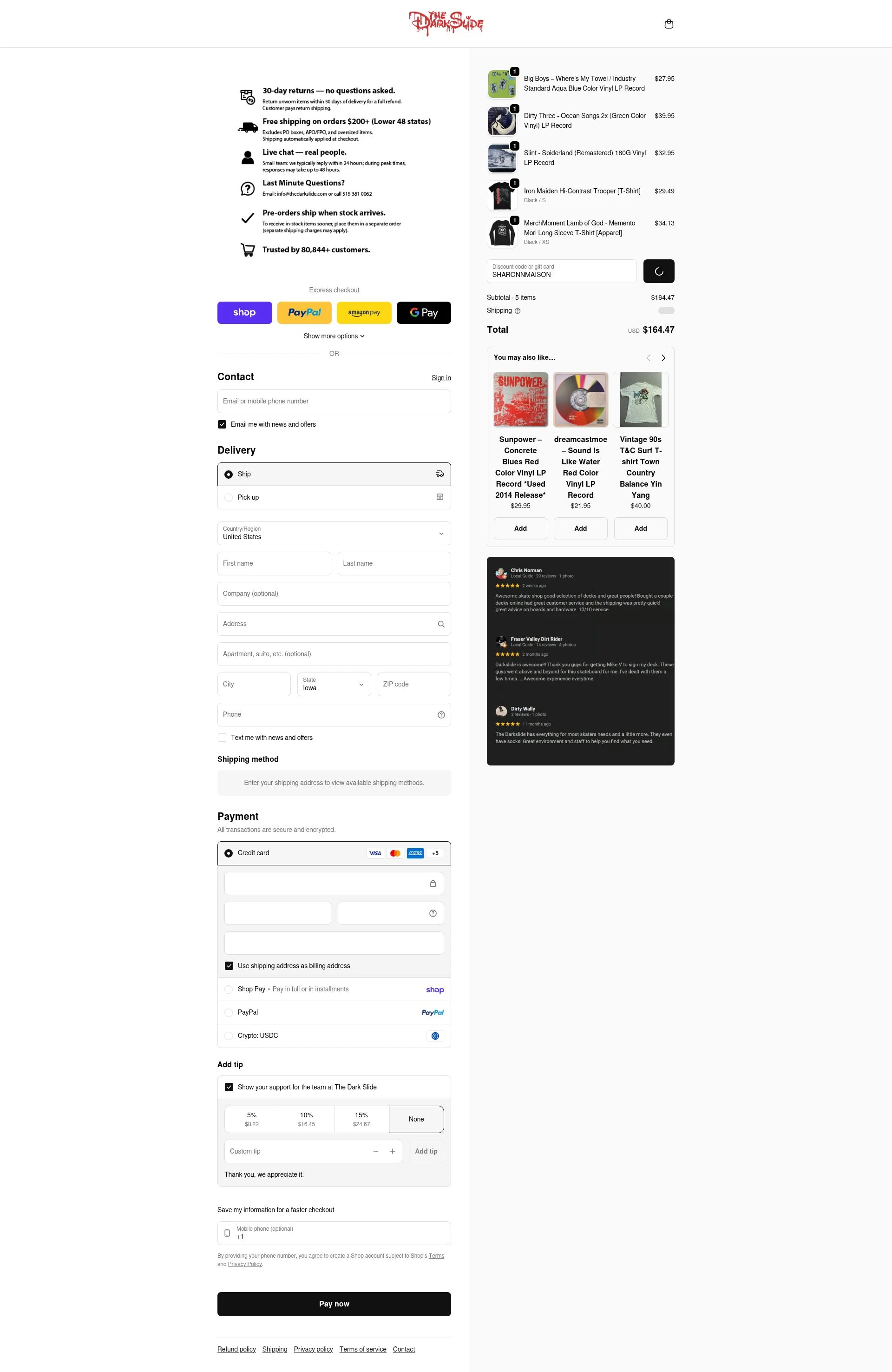 The Dark Slide checkout page showing The Dark Slide discount code box | Screenshot taken by SimplyCodes community member on Feb 20, 2026