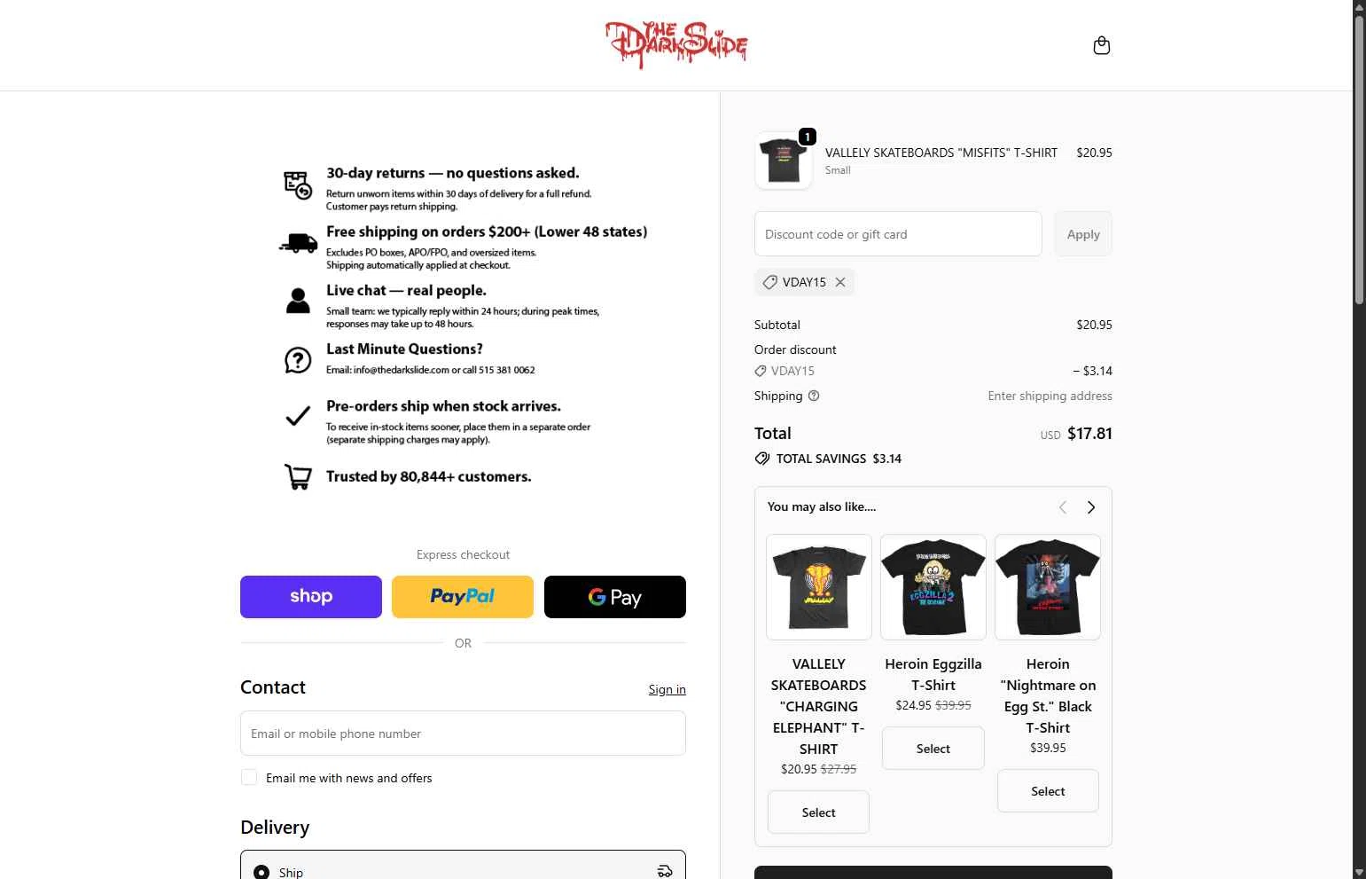 The Dark Slide checkout page showing The Dark Slide discount code box | Screenshot taken by SimplyCodes community member on Feb 13, 2026