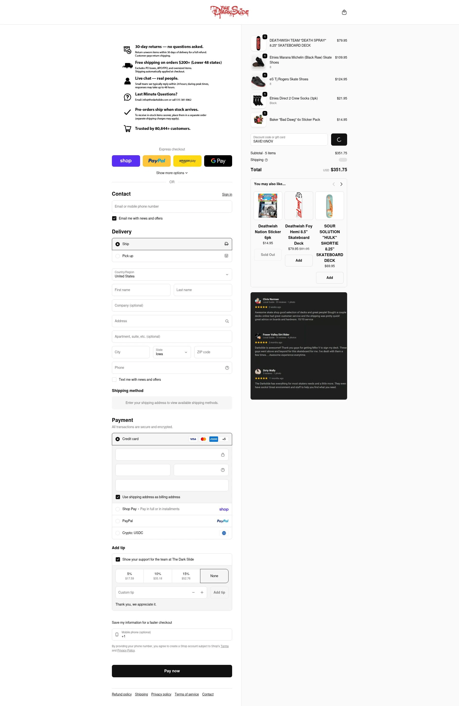 The Dark Slide checkout page showing The Dark Slide discount code box | Screenshot taken by SimplyCodes community member on Feb 11, 2026