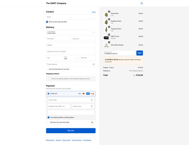 The Dart checkout page showing The Dart discount code box | Screenshot taken by SimplyCodes community member on Sep 6, 2025