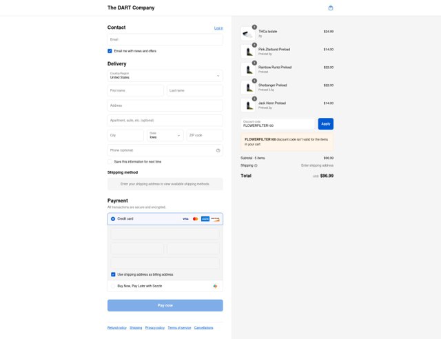The Dart checkout page showing The Dart discount code box | Screenshot taken by SimplyCodes community member on Aug 21, 2025