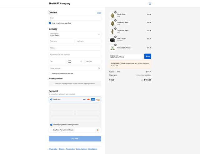 The Dart checkout page showing The Dart discount code box | Screenshot taken by SimplyCodes community member on Aug 29, 2025