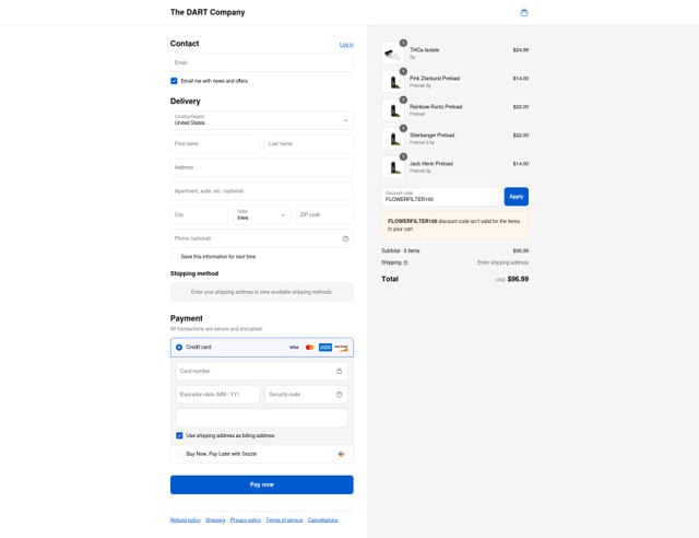 The Dart checkout page showing The Dart discount code box | Screenshot taken by SimplyCodes community member on Aug 25, 2025