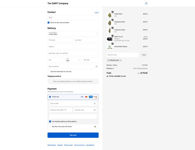 The Dart checkout page showing The Dart discount code box | Screenshot taken by SimplyCodes community member on Aug 29, 2025