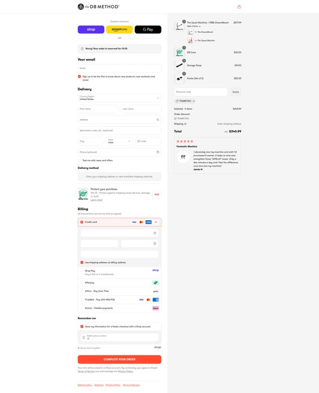 The DB Method checkout page showing The DB Method promo code box | Screenshot taken by SimplyCodes community member on Sep 11, 2025