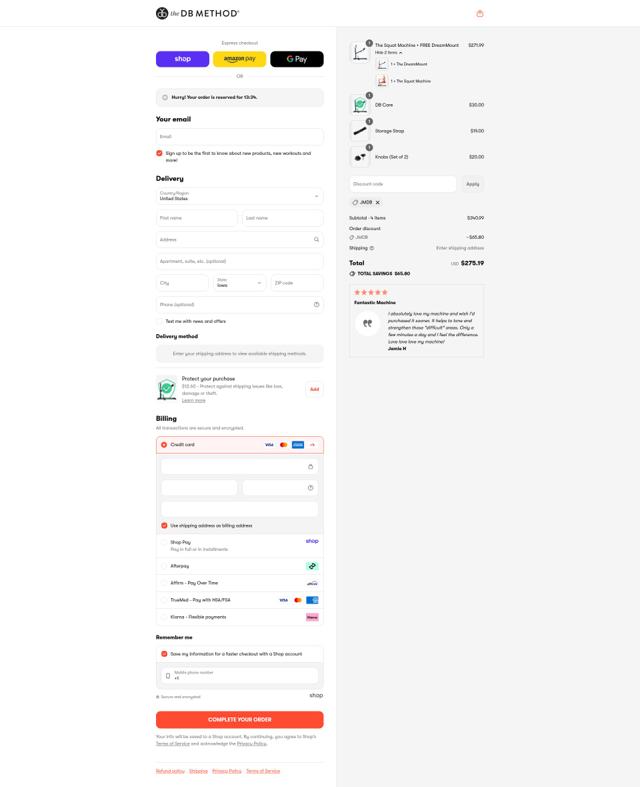 The DB Method checkout page showing The DB Method promo code box | Screenshot taken by SimplyCodes community member on Sep 11, 2025
