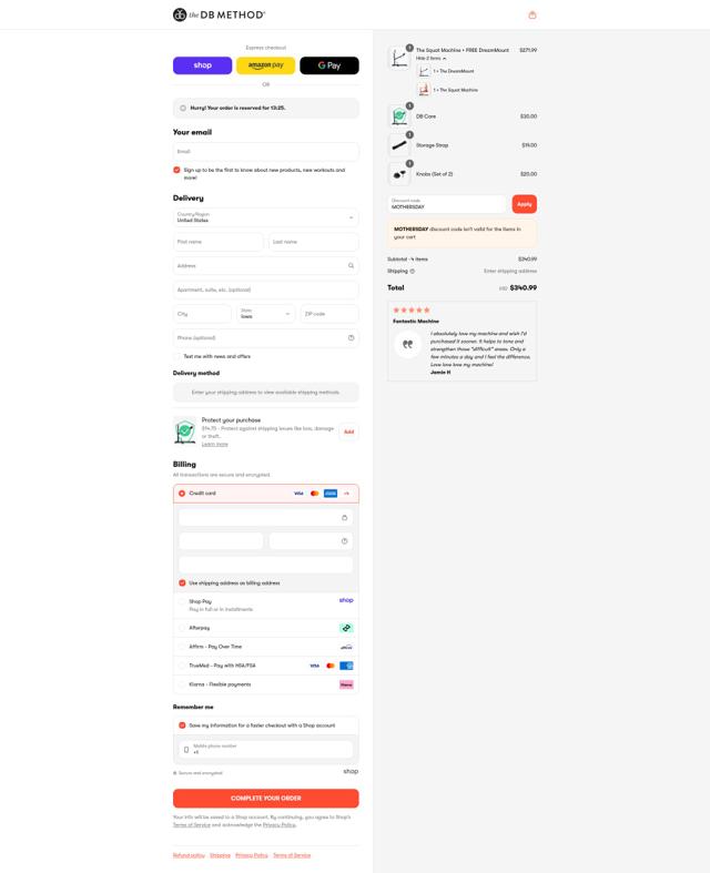 The DB Method checkout page showing The DB Method promo code box | Screenshot taken by SimplyCodes community member on Sep 11, 2025