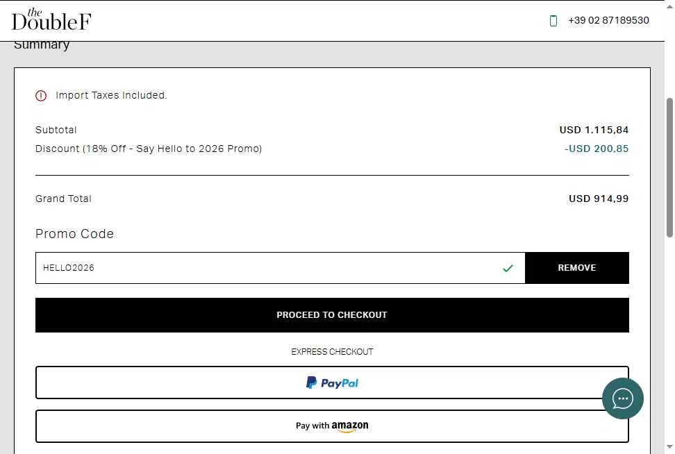 TheDoubleF checkout page showing TheDoubleF promo code box | Screenshot taken by SimplyCodes community member on Jan 12, 2026