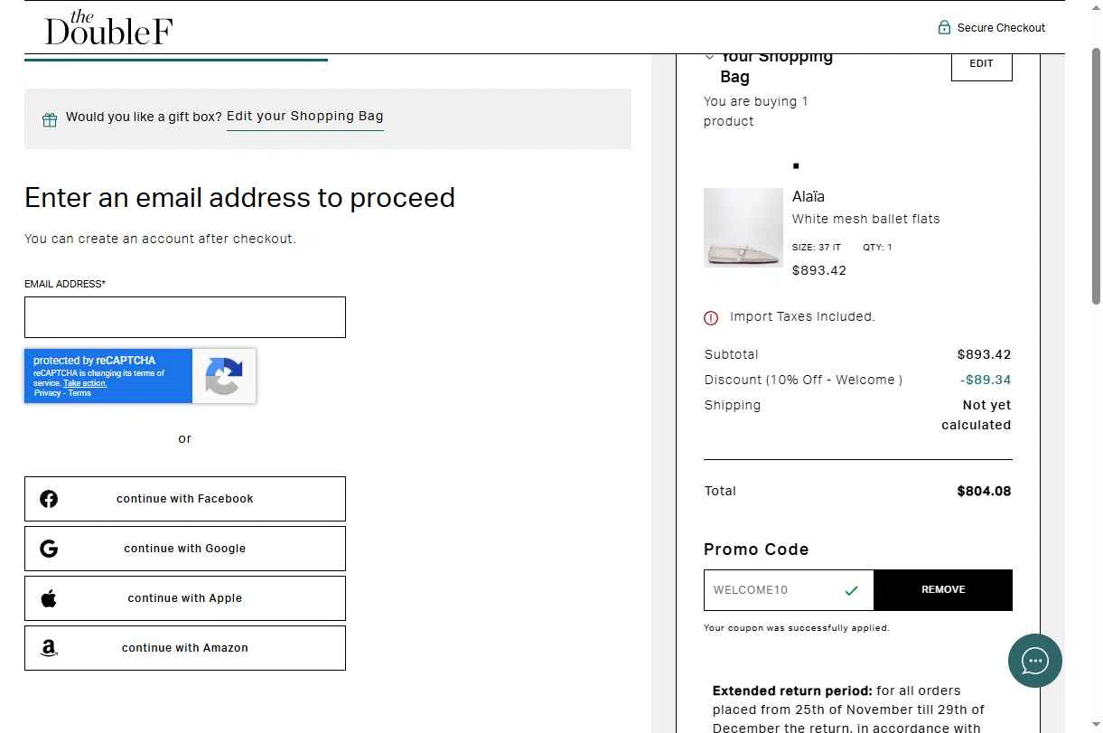 TheDoubleF checkout page showing TheDoubleF promo code box | Screenshot taken by SimplyCodes community member on Dec 10, 2025