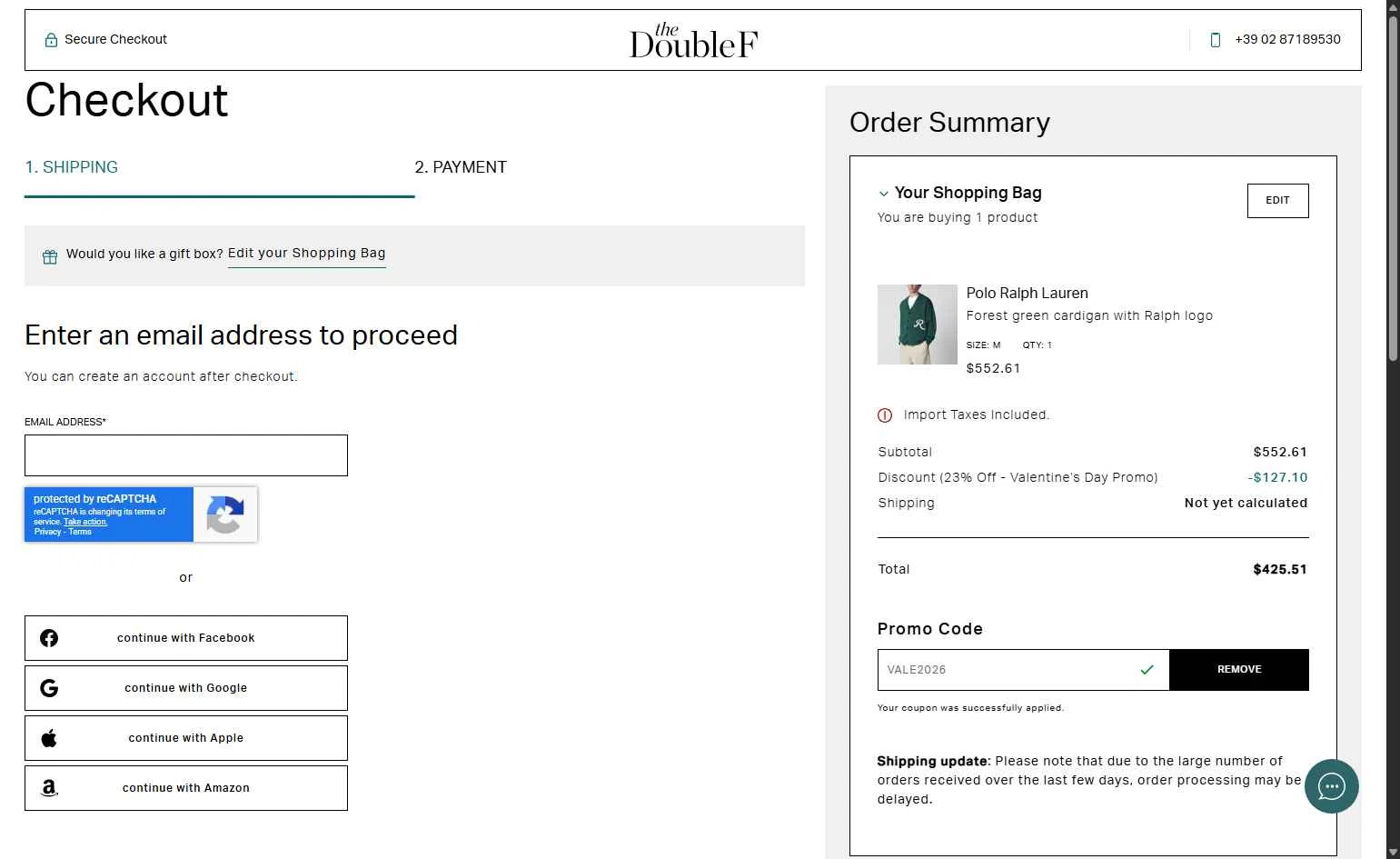TheDoubleF checkout page showing TheDoubleF promo code box | Screenshot taken by SimplyCodes community member on Jan 30, 2026