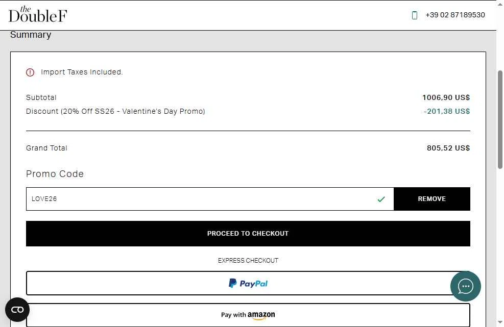 TheDoubleF checkout page showing TheDoubleF promo code box | Screenshot taken by SimplyCodes community member on Feb 12, 2026