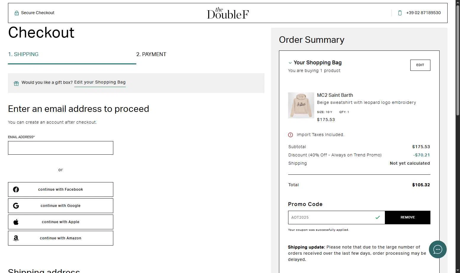 TheDoubleF checkout page showing TheDoubleF promo code box | Screenshot taken by SimplyCodes community member on Jan 10, 2026