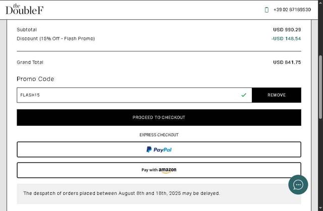 TheDoubleF checkout page showing TheDoubleF promo code box | Screenshot taken by SimplyCodes community member on Aug 16, 2025
