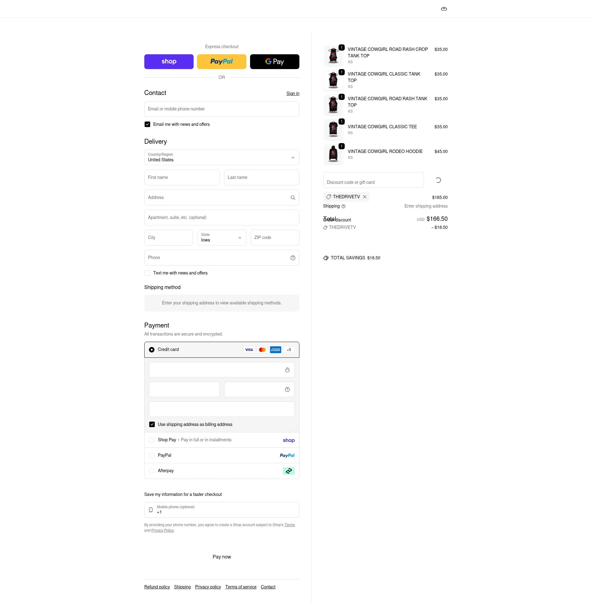 The Drive Clothing checkout page showing The Drive Clothing discount code box | Screenshot taken by SimplyCodes community member on Feb 5, 2026