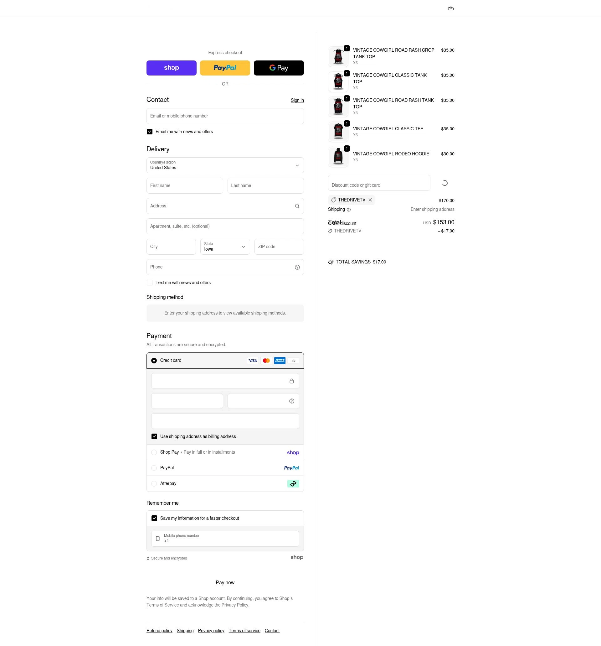 The Drive Clothing checkout page showing The Drive Clothing discount code box | Screenshot taken by SimplyCodes community member on Jan 23, 2026