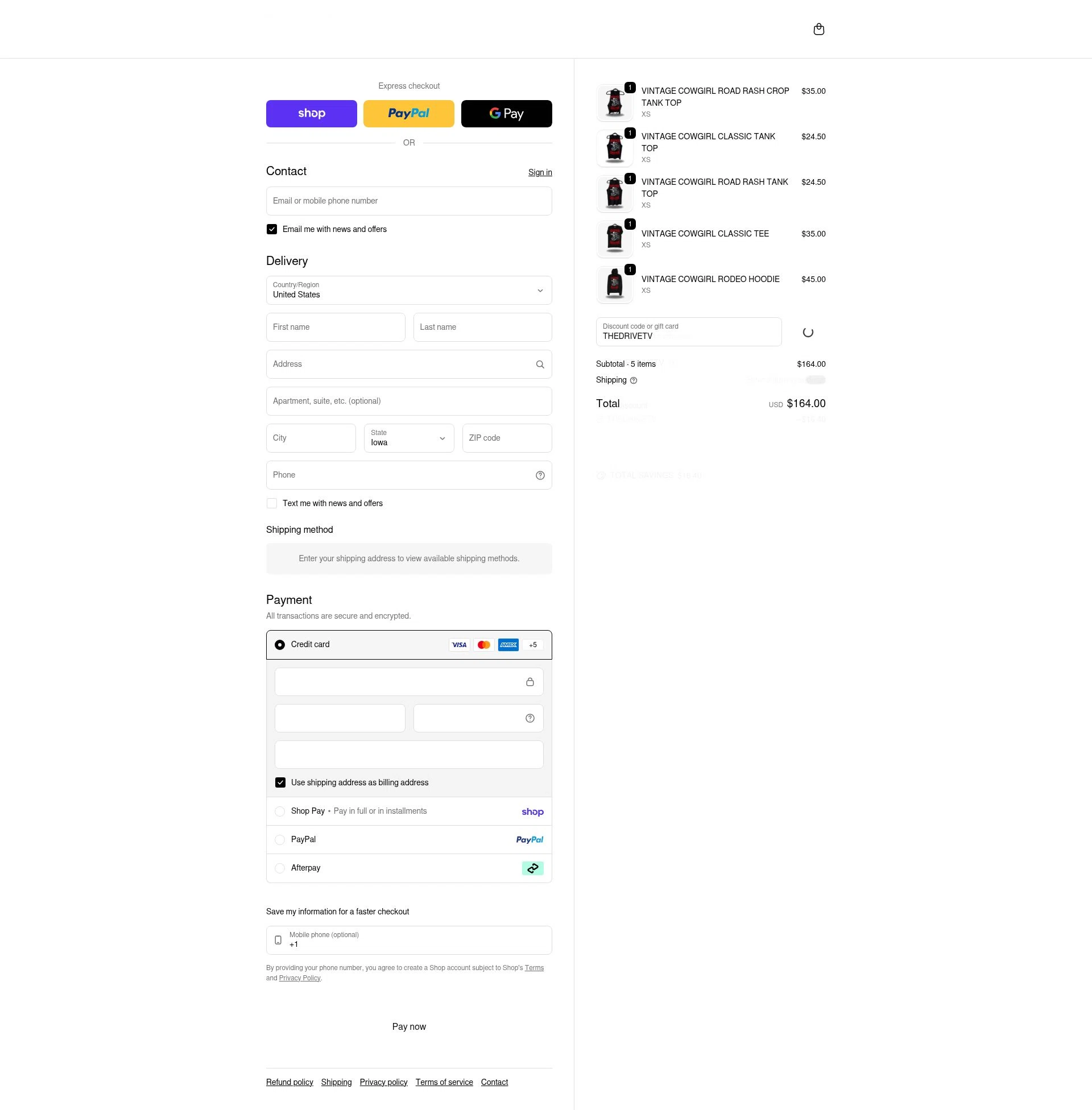 The Drive Clothing checkout page showing The Drive Clothing discount code box | Screenshot taken by SimplyCodes community member on Feb 10, 2026