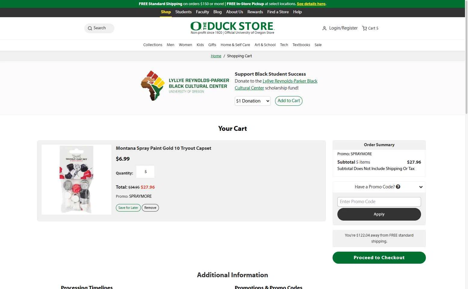 The Duck Store checkout page showing The Duck Store promo code box | Screenshot taken by SimplyCodes community member on Aug 23, 2025