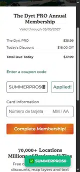 The Dyrt coupon verification screenshot