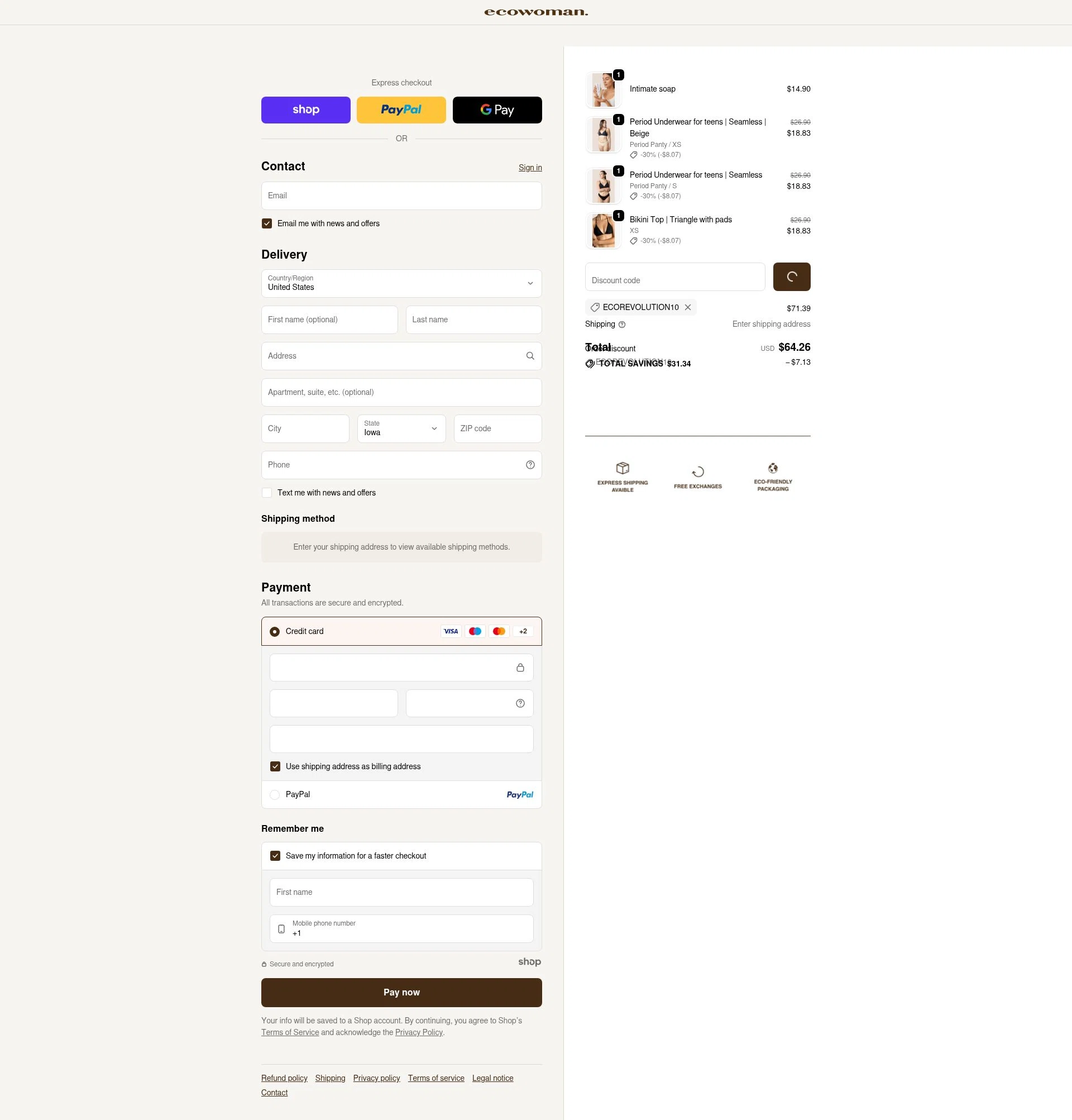 The Eco Woman checkout page showing The Eco Woman discount code box | Screenshot taken by SimplyCodes community member on Dec 21, 2025