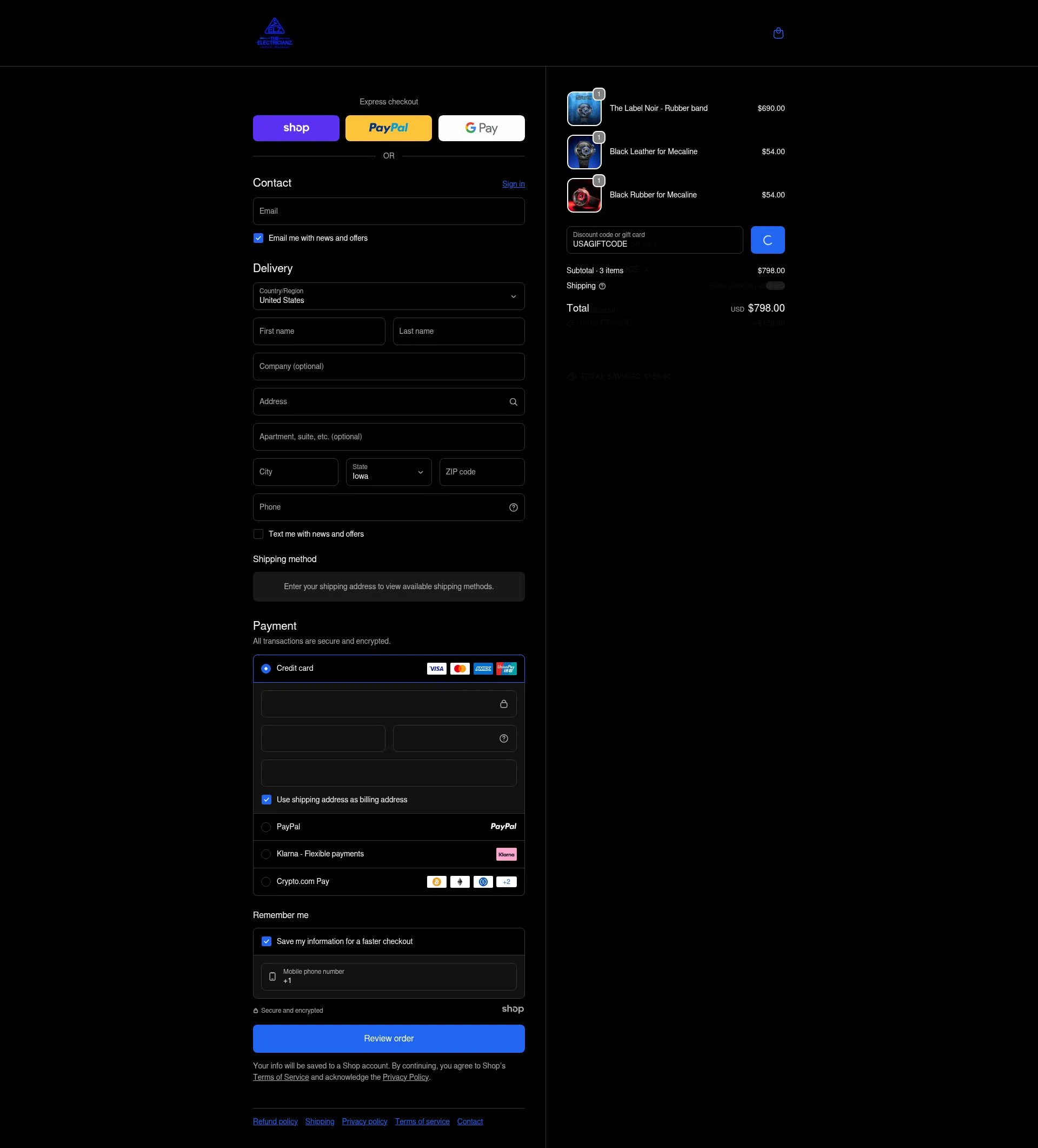The Electricianz checkout page showing The Electricianz promo code box | Screenshot taken by SimplyCodes community member on Dec 29, 2025
