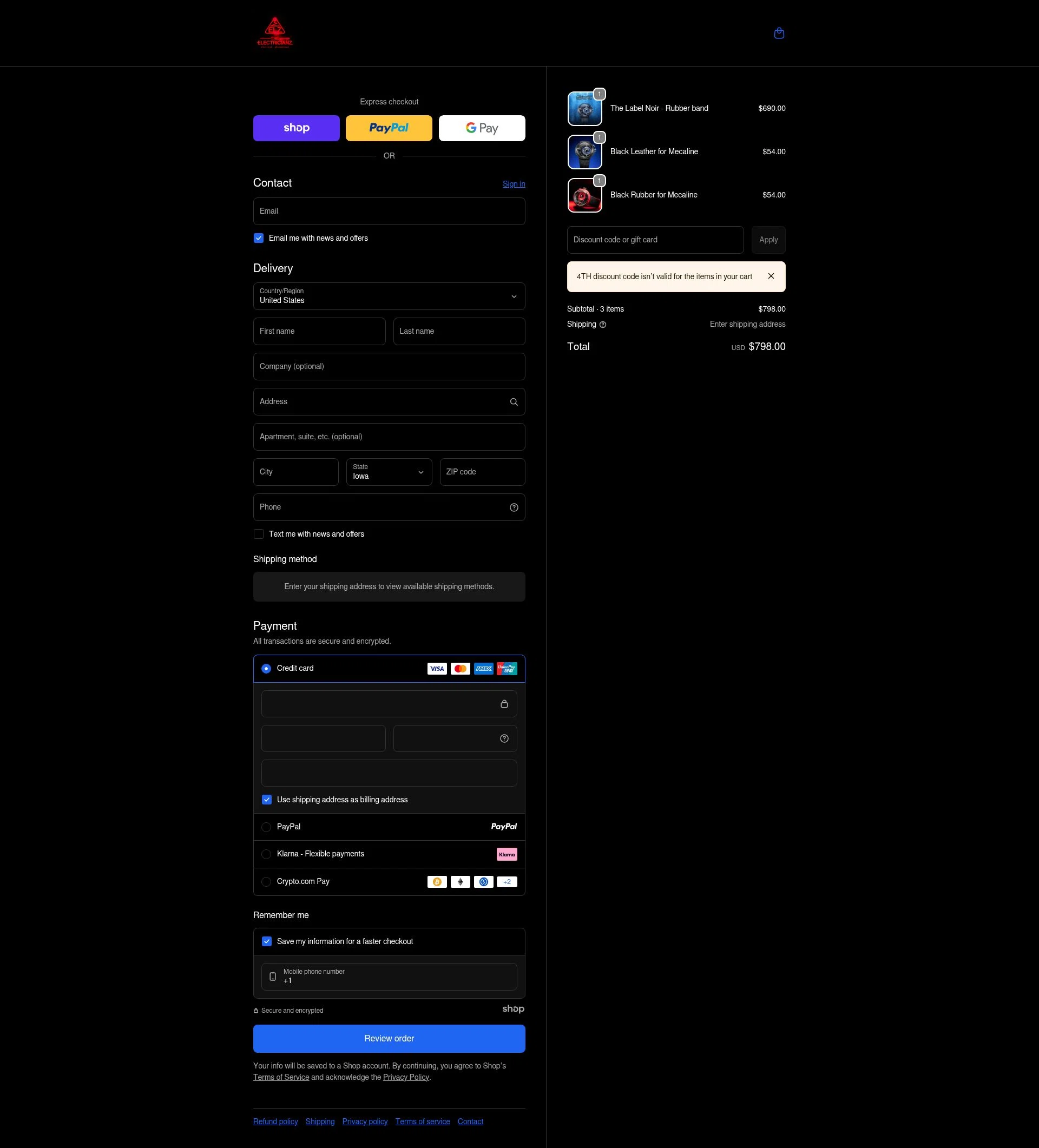 The Electricianz checkout page showing The Electricianz promo code box | Screenshot taken by SimplyCodes community member on Dec 29, 2025