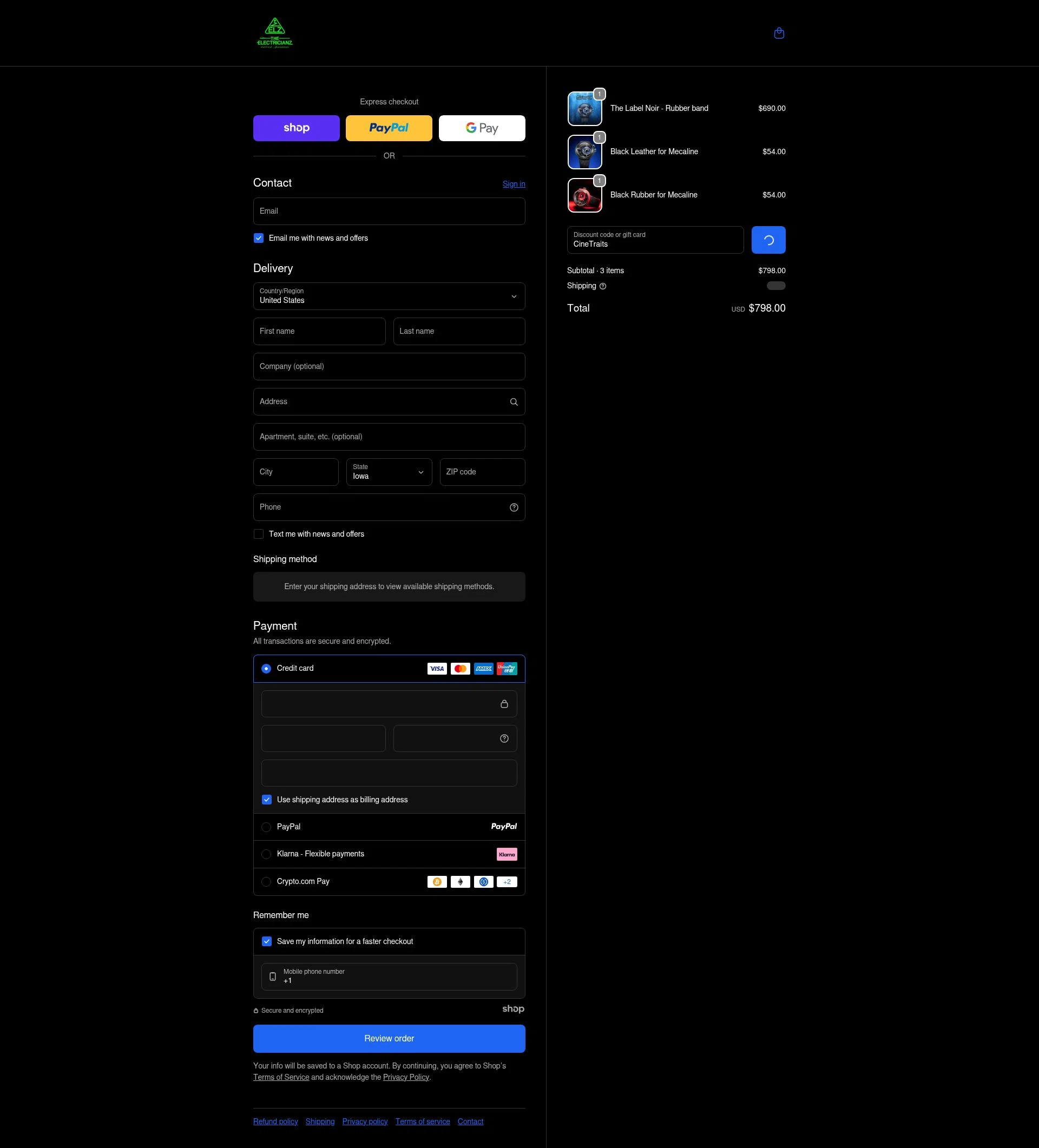 The Electricianz checkout page showing The Electricianz promo code box | Screenshot taken by SimplyCodes community member on Dec 29, 2025