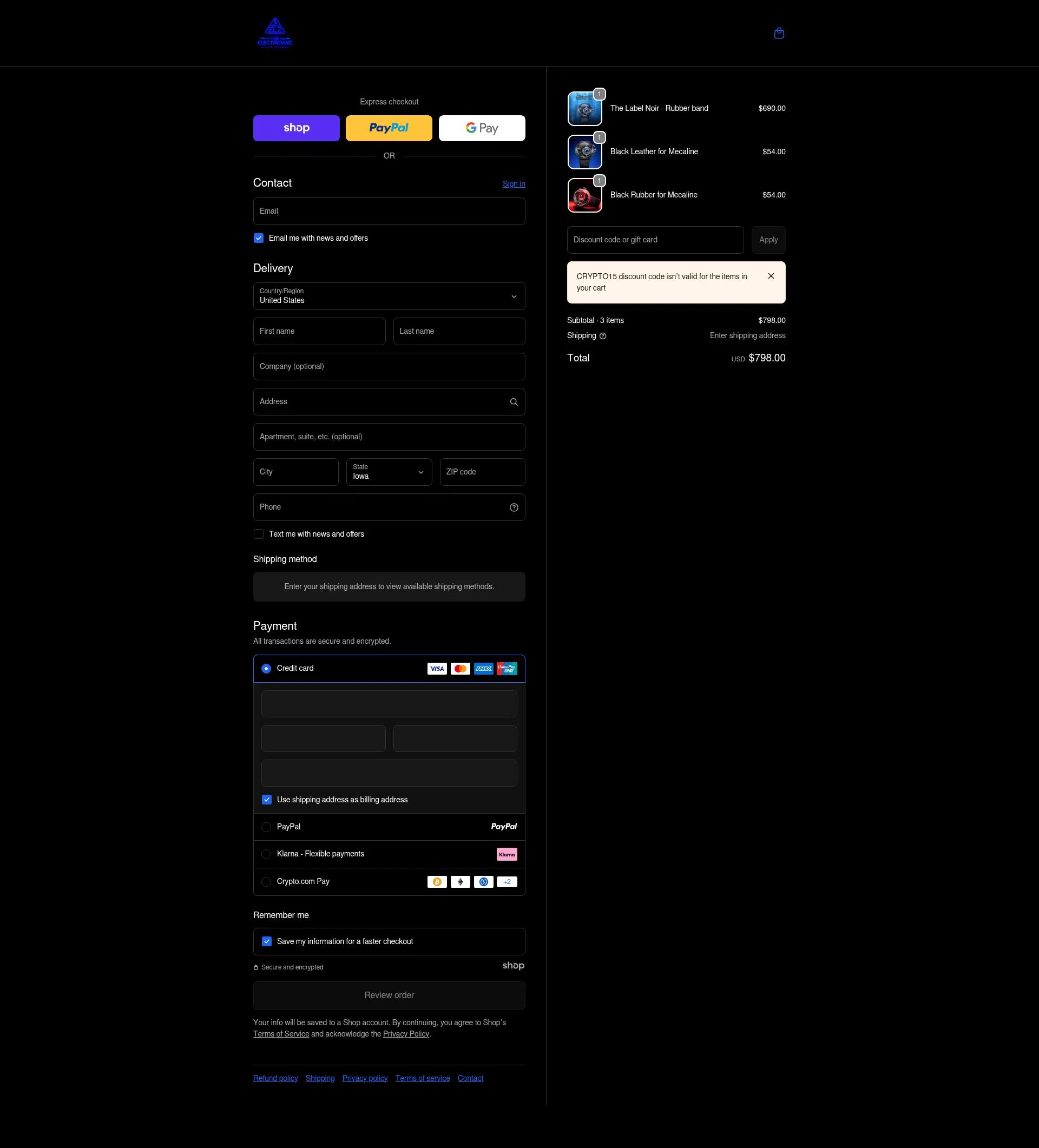 The Electricianz checkout page showing The Electricianz promo code box | Screenshot taken by SimplyCodes community member on Dec 29, 2025