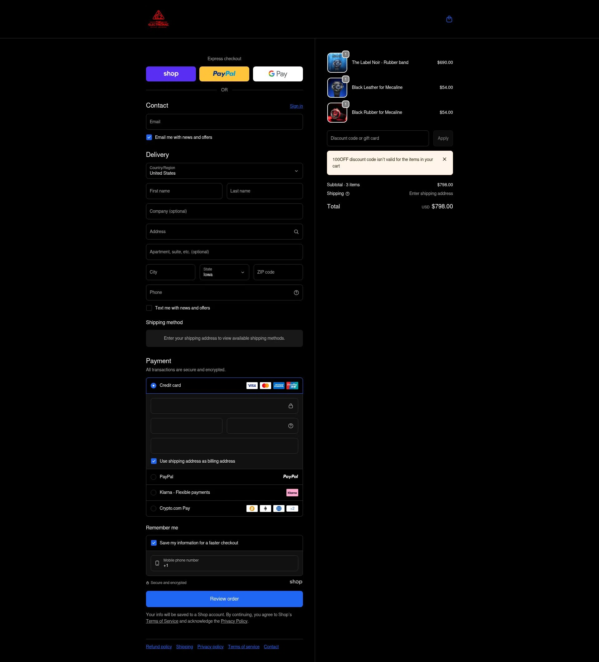 The Electricianz checkout page showing The Electricianz promo code box | Screenshot taken by SimplyCodes community member on Dec 29, 2025
