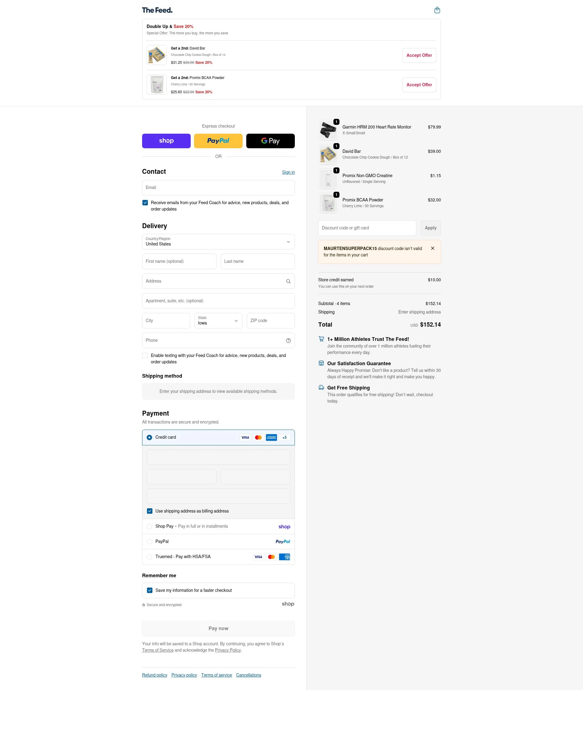 The Feed checkout page showing The Feed discount code box | Screenshot taken by SimplyCodes community member on Jan 27, 2026