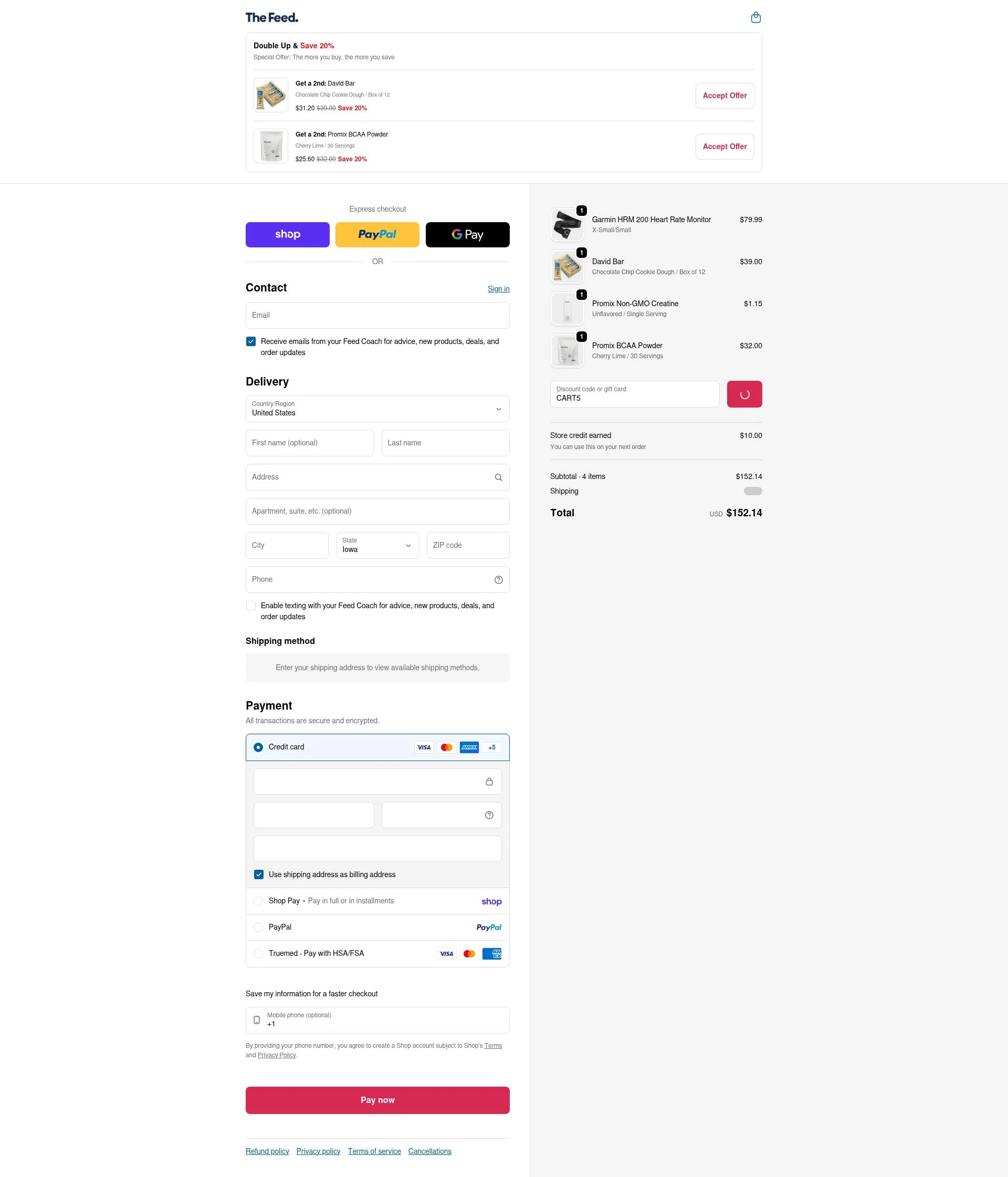 The Feed checkout page showing The Feed discount code box | Screenshot taken by SimplyCodes community member on Jan 31, 2026