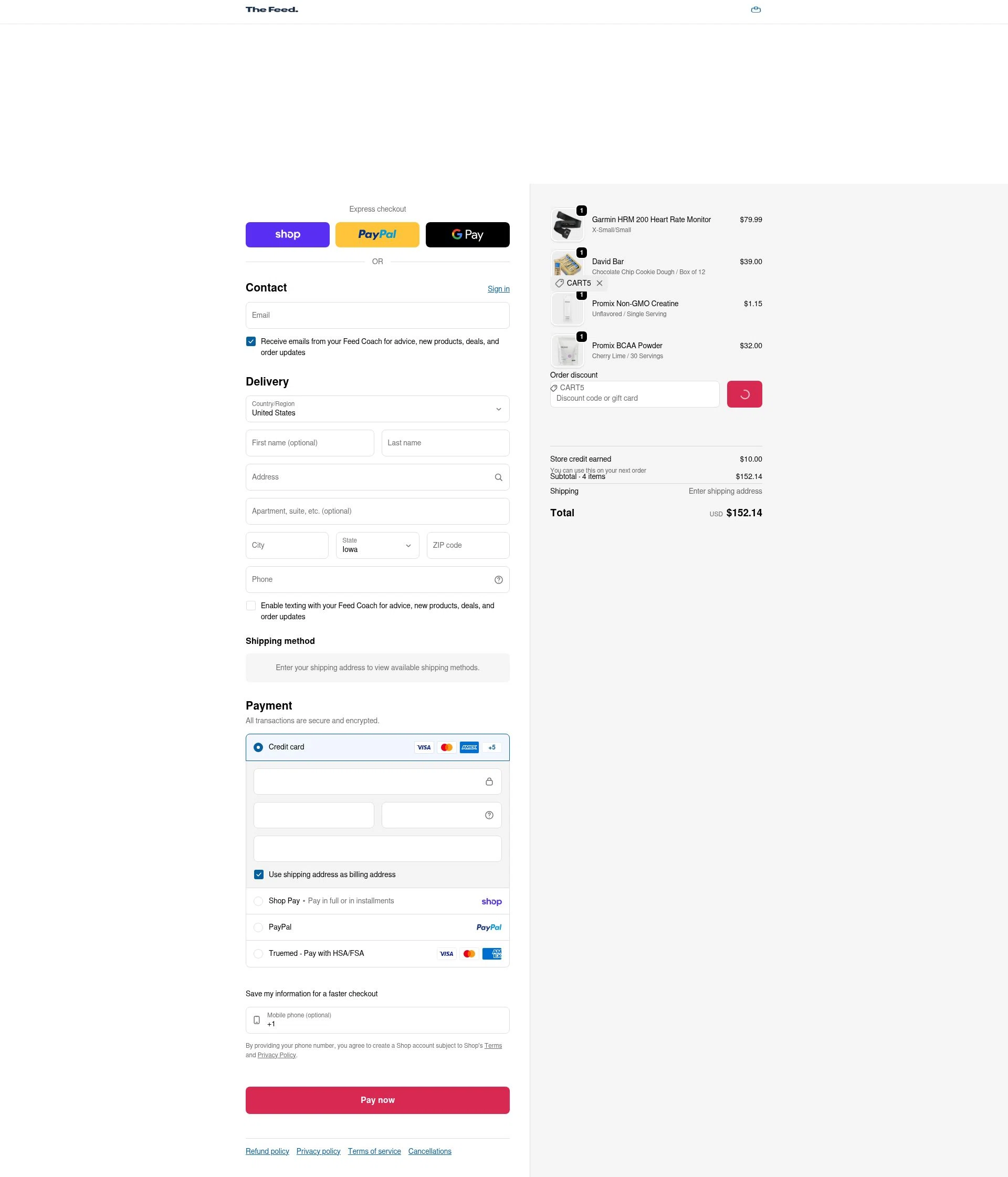 The Feed checkout page showing The Feed discount code box | Screenshot taken by SimplyCodes community member on Feb 5, 2026