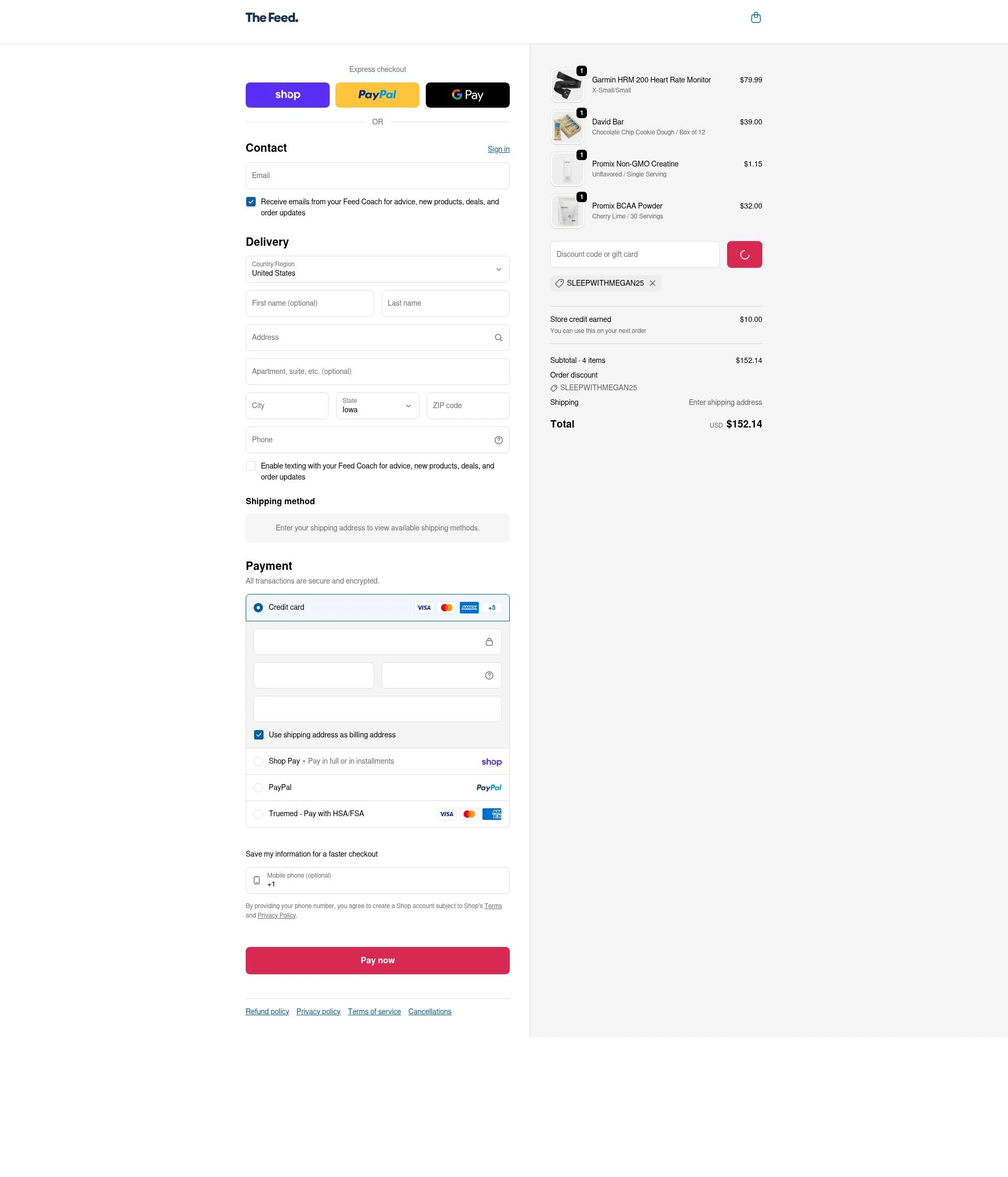 The Feed checkout page showing The Feed discount code box | Screenshot taken by SimplyCodes community member on Jan 31, 2026