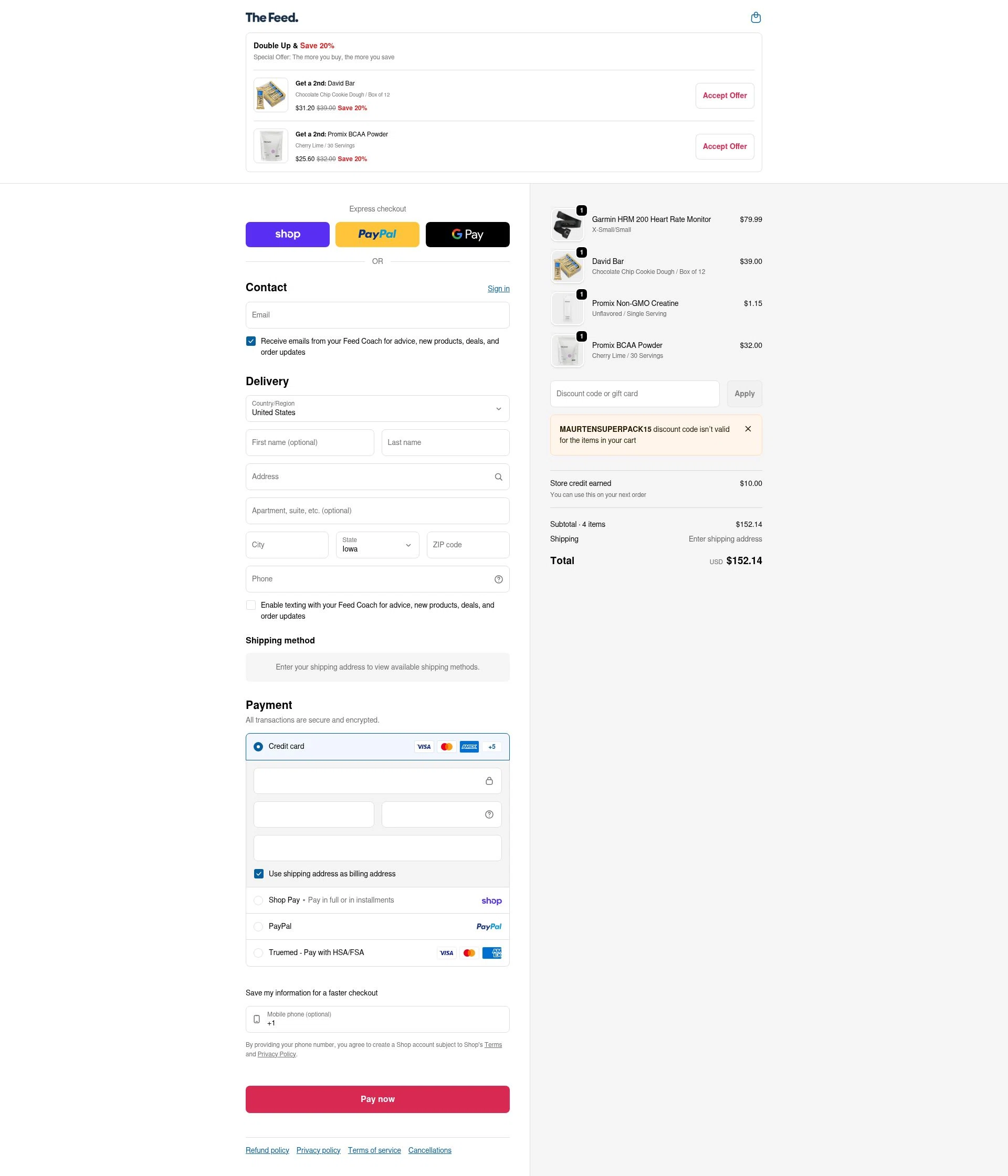 The Feed checkout page showing The Feed discount code box | Screenshot taken by SimplyCodes community member on Feb 5, 2026