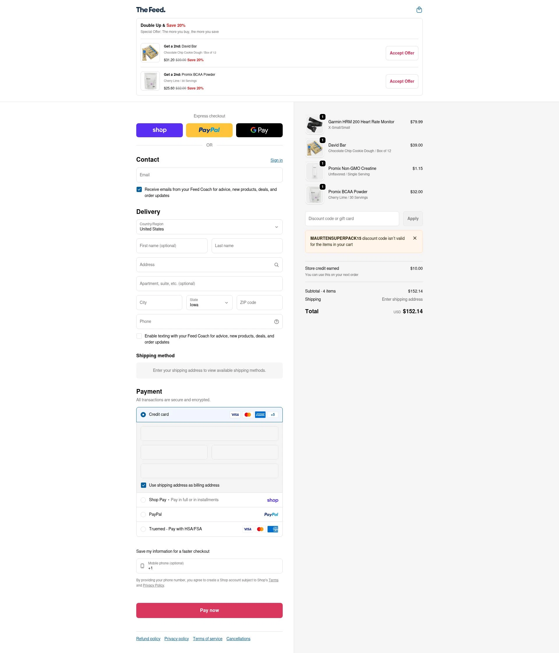 The Feed checkout page showing The Feed discount code box | Screenshot taken by SimplyCodes community member on Jan 31, 2026