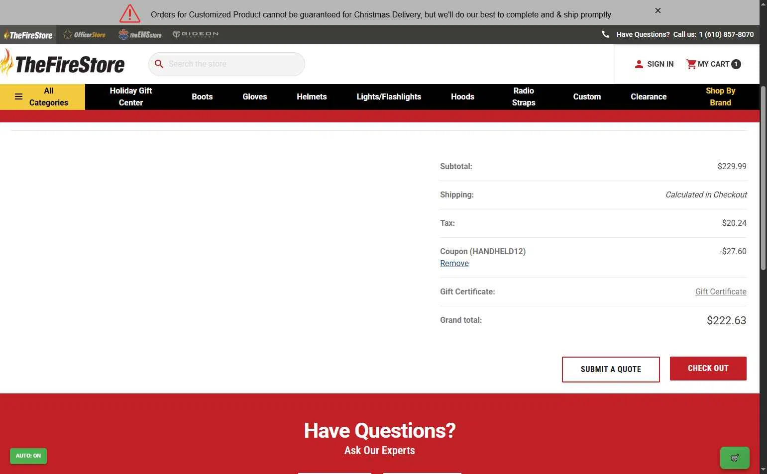 TheFireStore checkout page showing TheFireStore coupon code box | Screenshot taken by SimplyCodes community member on Dec 19, 2025