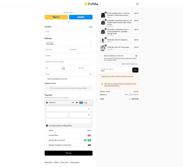 The FitVille checkout page showing The FitVille promo code box | Screenshot taken by SimplyCodes community member on Sep 2, 2025