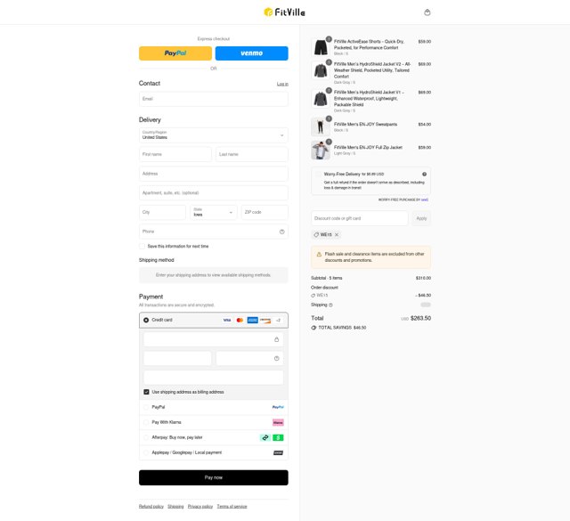 The FitVille checkout page showing The FitVille promo code box | Screenshot taken by SimplyCodes community member on Sep 2, 2025