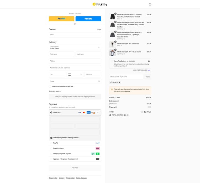 The FitVille checkout page showing The FitVille promo code box | Screenshot taken by SimplyCodes community member on Sep 2, 2025