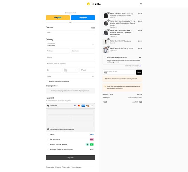 The FitVille checkout page showing The FitVille promo code box | Screenshot taken by SimplyCodes community member on Sep 2, 2025