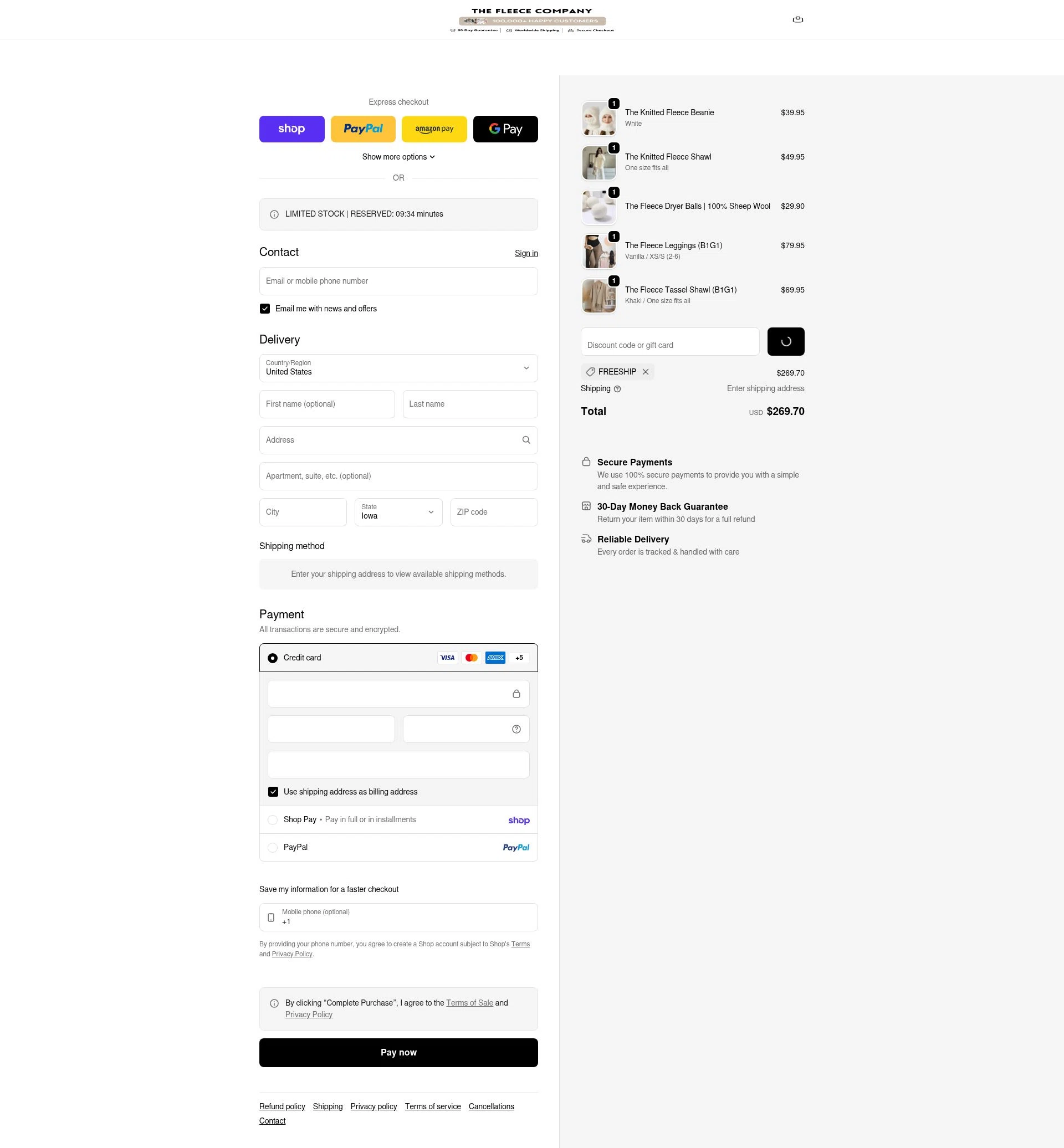 The Fleece Company checkout page showing The Fleece Company promo code box | Screenshot taken by SimplyCodes community member on Feb 5, 2026