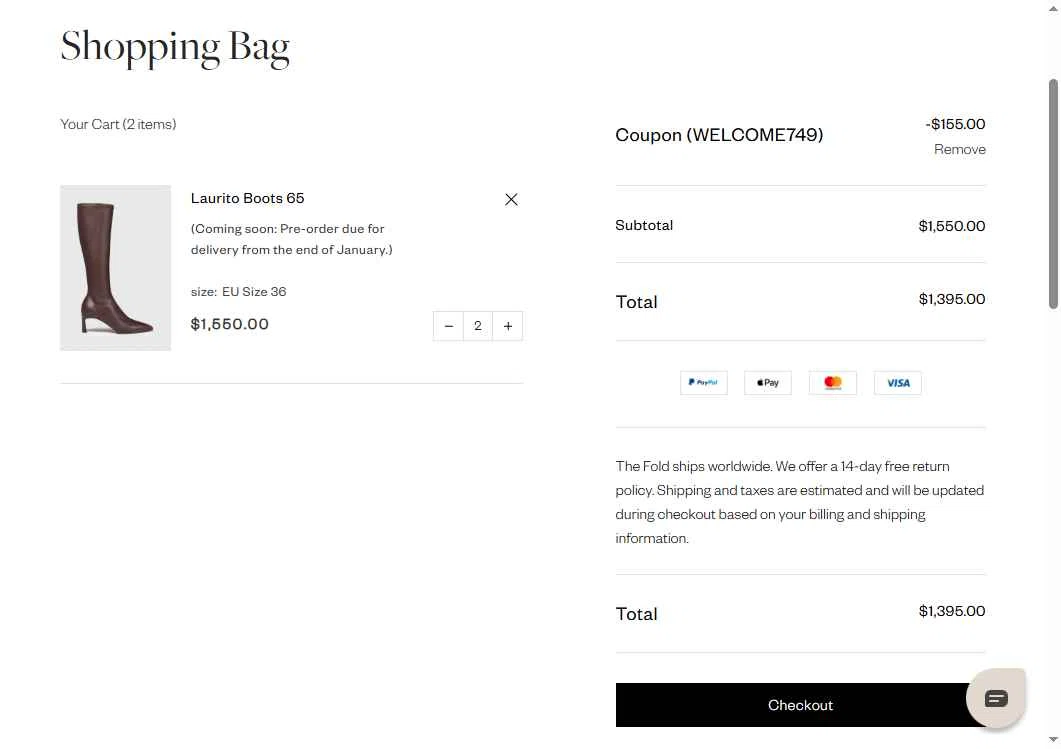 The Fold checkout page showing The Fold coupon code box | Screenshot taken by SimplyCodes community member on Dec 17, 2025