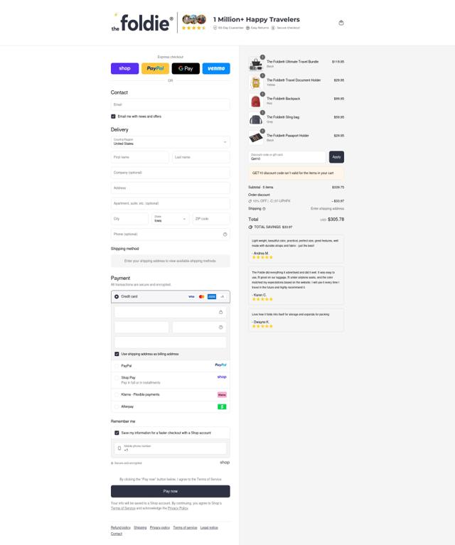 The Foldie checkout page showing The Foldie discount code box | Screenshot taken by SimplyCodes community member on Sep 14, 2025