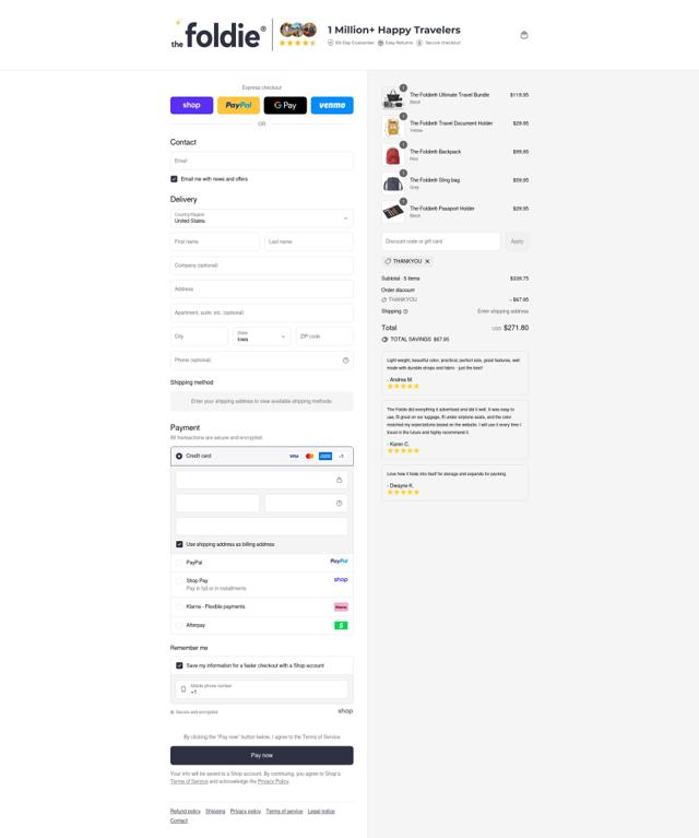 The Foldie checkout page showing The Foldie discount code box | Screenshot taken by SimplyCodes community member on Sep 14, 2025