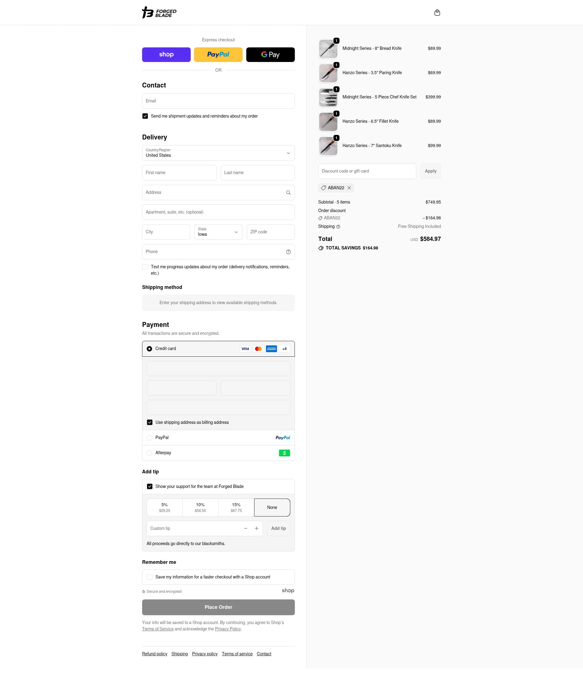 The Forged Blade checkout page showing The Forged Blade discount code box | Screenshot taken by SimplyCodes community member on Nov 12, 2025