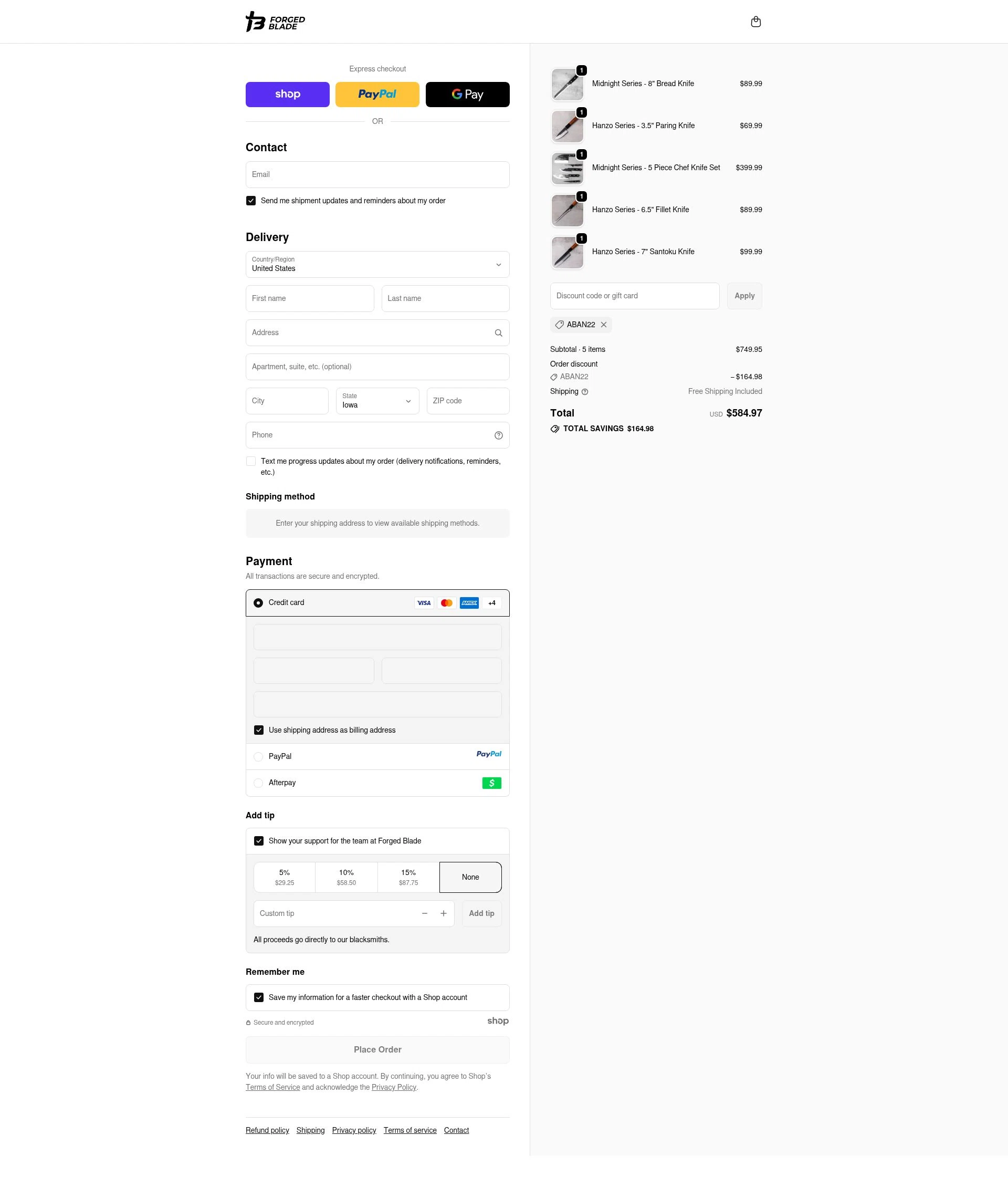 The Forged Blade checkout page showing The Forged Blade discount code box | Screenshot taken by SimplyCodes community member on Oct 30, 2025