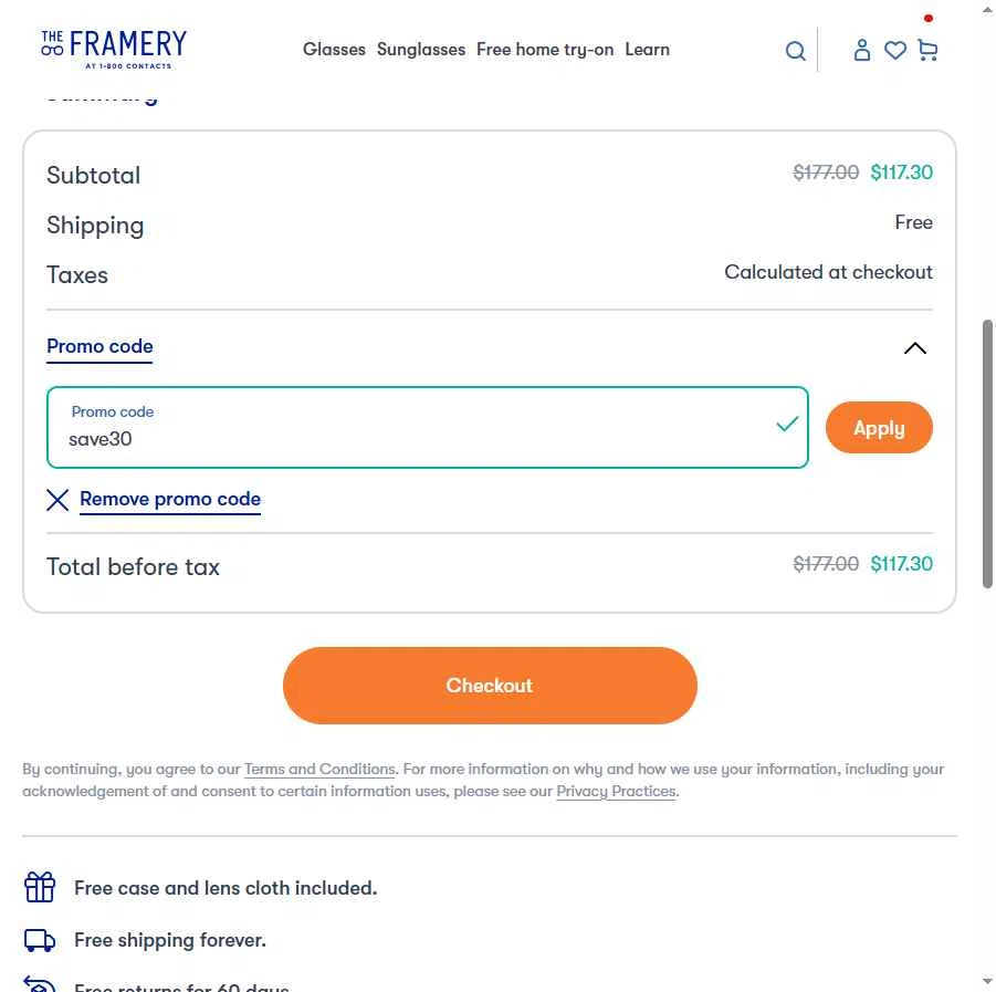 The Framery checkout page showing The Framery promo code box | Screenshot taken by SimplyCodes community member on Jan 20, 2026