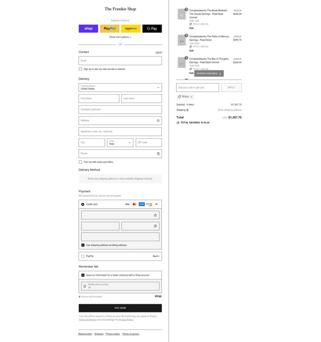 The Frankie Shop checkout page showing The Frankie Shop discount code box | Screenshot taken by SimplyCodes community member on Sep 4, 2025