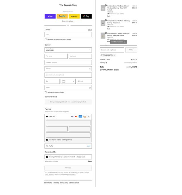 The Frankie Shop checkout page showing The Frankie Shop discount code box | Screenshot taken by SimplyCodes community member on Sep 4, 2025