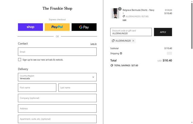 The Frankie Shop checkout page showing The Frankie Shop discount code box | Screenshot taken by SimplyCodes community member on Sep 3, 2025